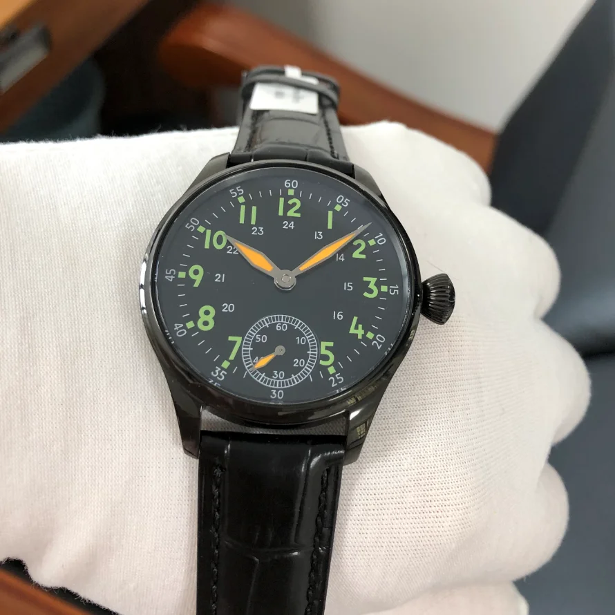 ساعة ميكانيكية يدوية للرجال 41 ملم ساعة ميكانيكية يدوية ETA6498 ساعة رجالية مضيئة طيار GR1028-25