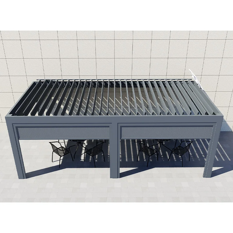 Aluminum Alloy Outdoor Bioclimate Pavilion LED Rainproof Flip Shutter Sunshade Terrace Sun Room Gazebo Balcony