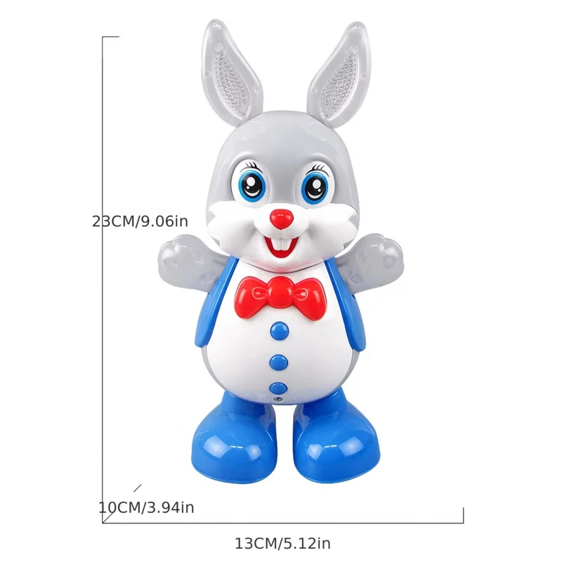 子供向けの人気のかわいい電動うさぎのおもちゃ、ダンス、歌、揺れるライトと音楽付きの漫画風うさぎ。