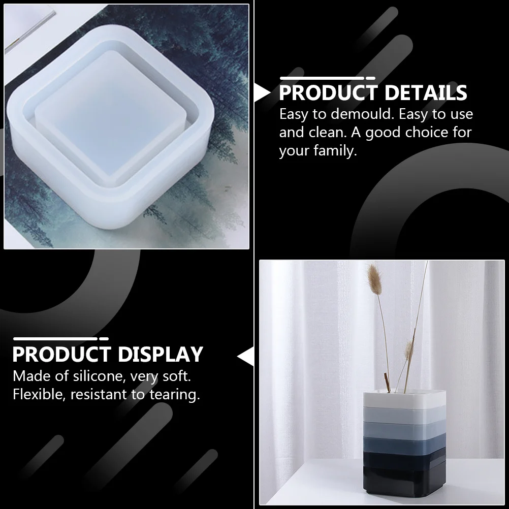 

1 Set Silicone Diy Mold Square Stacked Frame Epoxy Resin Mold Square Base Tray Flexible Tear Resistant Easy Demould Storage
