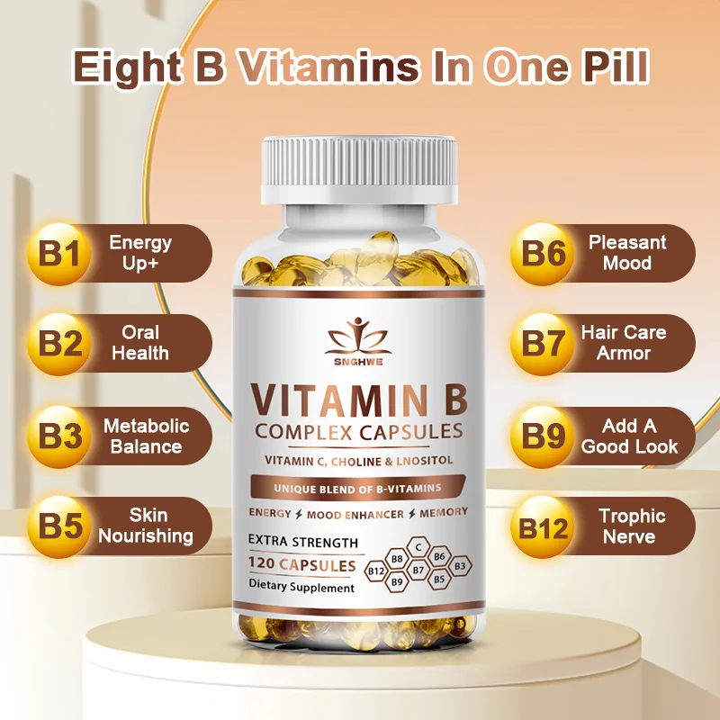 B-Complex Vitamin Supplements (B1 B2 B3 B5 B6 B12 Folic Acid&Biotin) Relieve Stress Improve Immunity System Strong Bones &Teeth