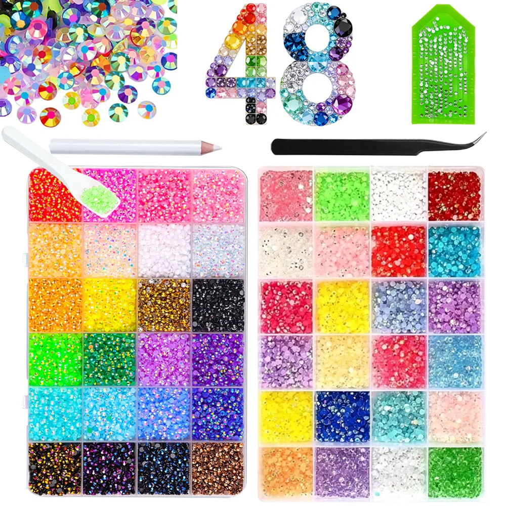 2 rhinestone boxes for decorative kits, 3mm flat backed multi-color resin stone for diamond art, decorative kit