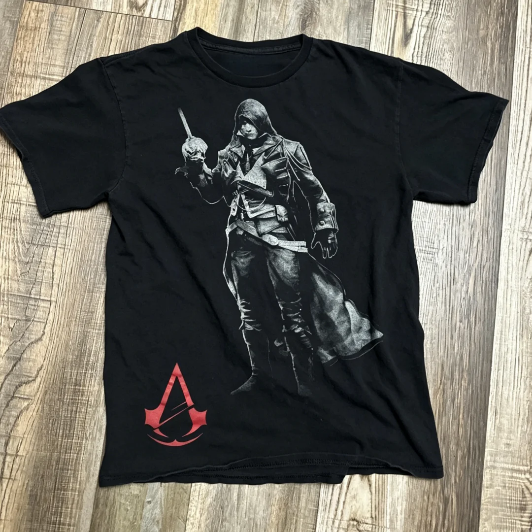 Camiseta con estampado gráfico de Assassin Creed Black Flag 2026 para hombre, camiseta informal holgada a la moda divertida con cuello redondo y manga corta Y2K