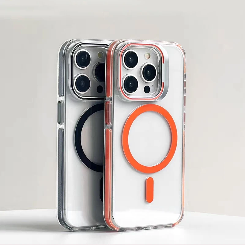 

Luxury Camera Lens Holder Transparent Wireless Charge Magsafe Cases for IPhone 16 15 14 13Pro 15Pro Max Clear Shockproof Cover