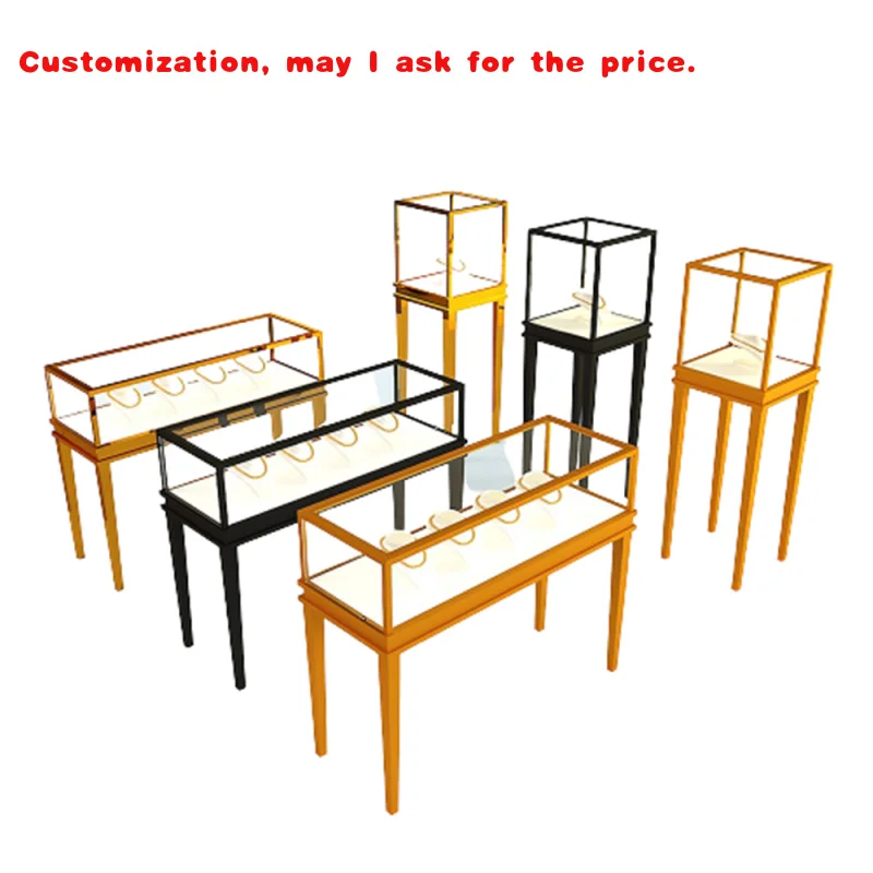 

custom.Custom Glass Jewelry Display Showcase Counter Stand Stainless Steel Cabinet with Led Lights Decoration Storage Jewellery