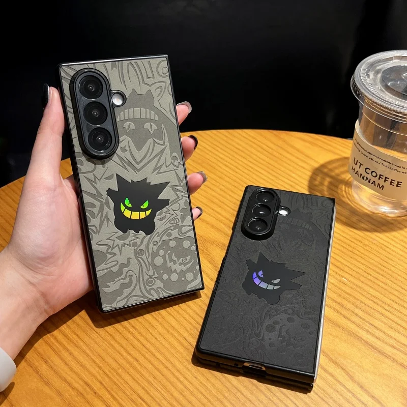 

Japan Anime Cute P-Pokemon Gengar Laser Folding Suede Soft Leather Phone Case For Samsung ZFold 4 5 6 7 shockproof Back Cover ﻿