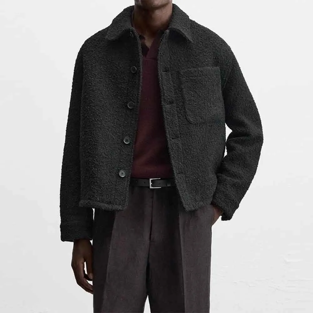 

2025 зимняя новая мужская однотонная куртка с длинными рукавами, американский ретро-модный тренд, уличный повседневный свободный простой нишевый мужской топ