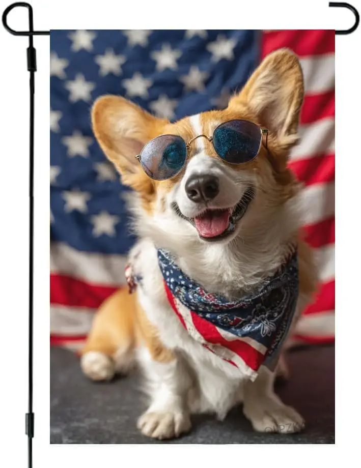 Patriotic 4th of July Corgi Garden Flag 12x18 Inch Double Sided Outdoor Summer Yard Flag for Independence Day Memorial Veter kkz