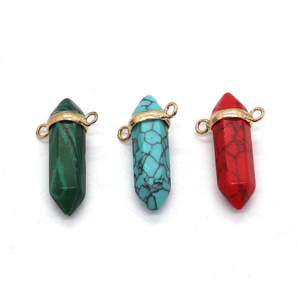 Natural Stone Hexagonal Column Malachite Pendant 18x32mm Double Hole Connector Charm Jewelry DIY Necklace Earring Accessories