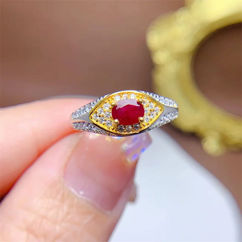 

New Ring S925 Silver Two-color Natural Ruby Ring for Women Birthday Gift Christmas with Certificate