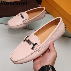 Women's Real Leather Flat Shoes Round Toe Metal Decoration Lazy Loafers Shallow Mouth Dou Dou Shoes Spring Autumn Walking Shoes