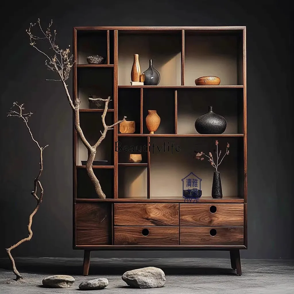 

High-end wabi-sabi wind rack solid wood cabinet storage bogu rack display cabinet