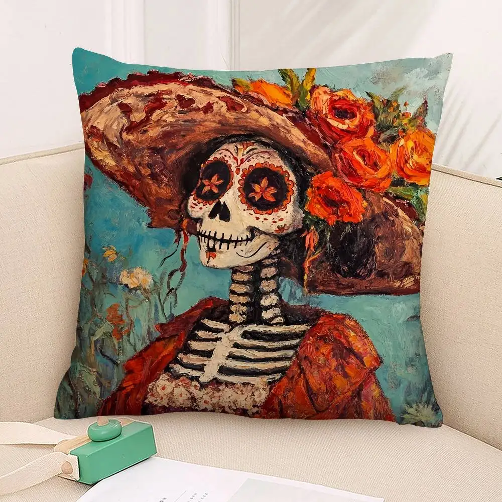 Day Of The Dead Pillow Case Plush Fabric Soft Pillowcase Double Sided Print Cushion Cover Household Gifts