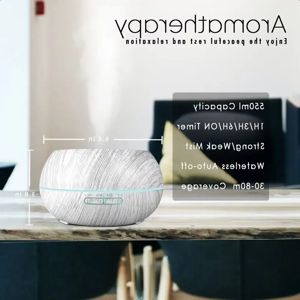 

Семейный диффузор для ароматерапии объемом 550 мл: дизайн под дерево с пультом дистанционного управления, 7 светодиодных лампочек для настроения + 6 эфирных масел для домашнего здоровья