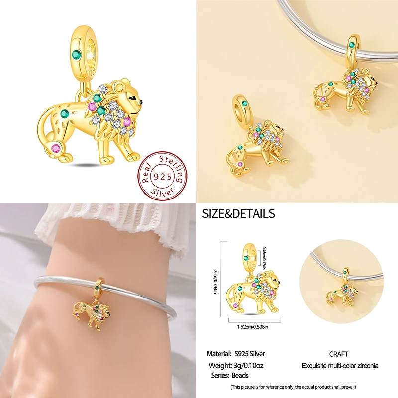 

The new 925 sterling silver lion pendant beaded, suitable for snake chain bracelets, suitable for women's DIY beads, can be used