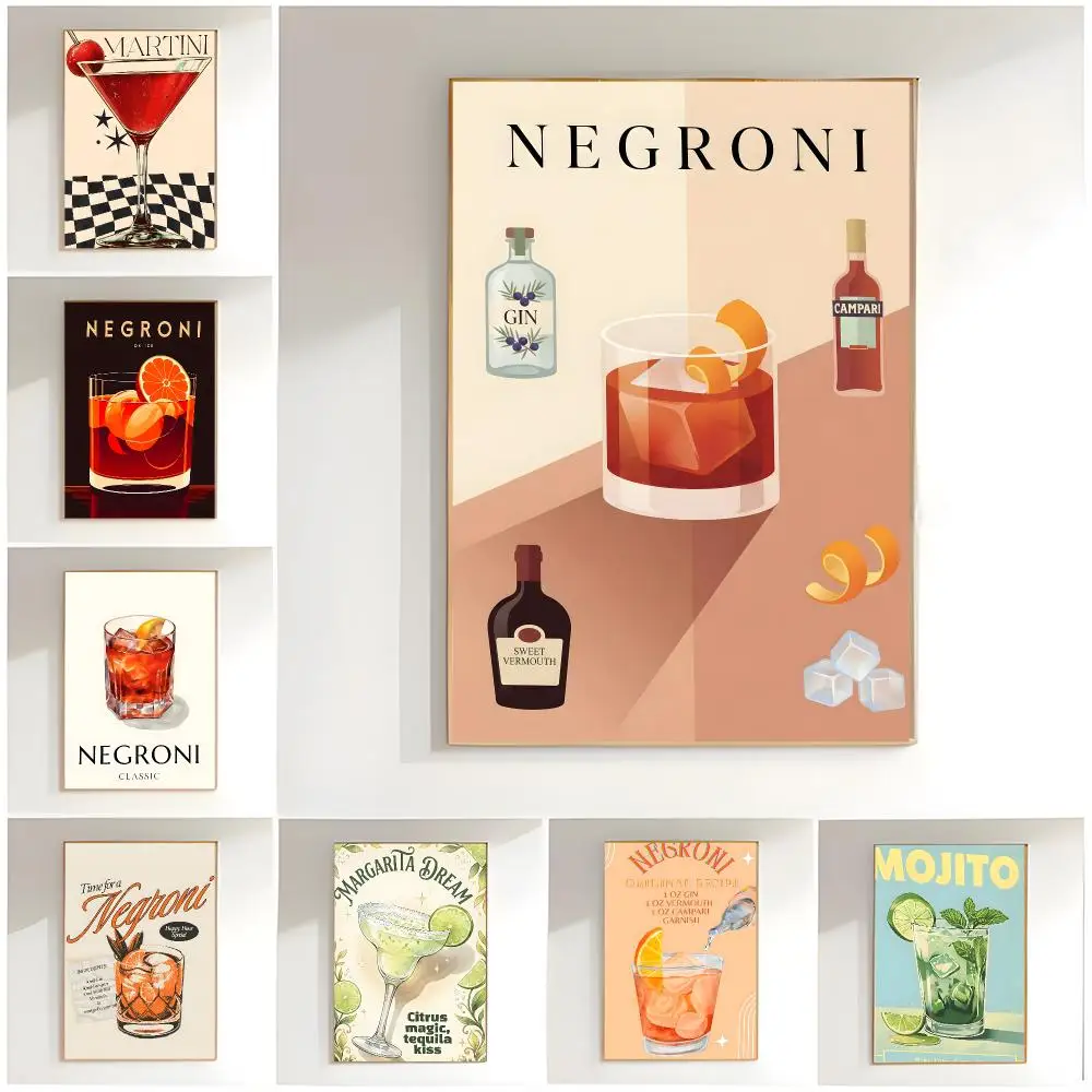 cute artwork c-cartoon cocktail drinks Poster Classic Wall Art  Home Decor  Peel and Stick Unframed