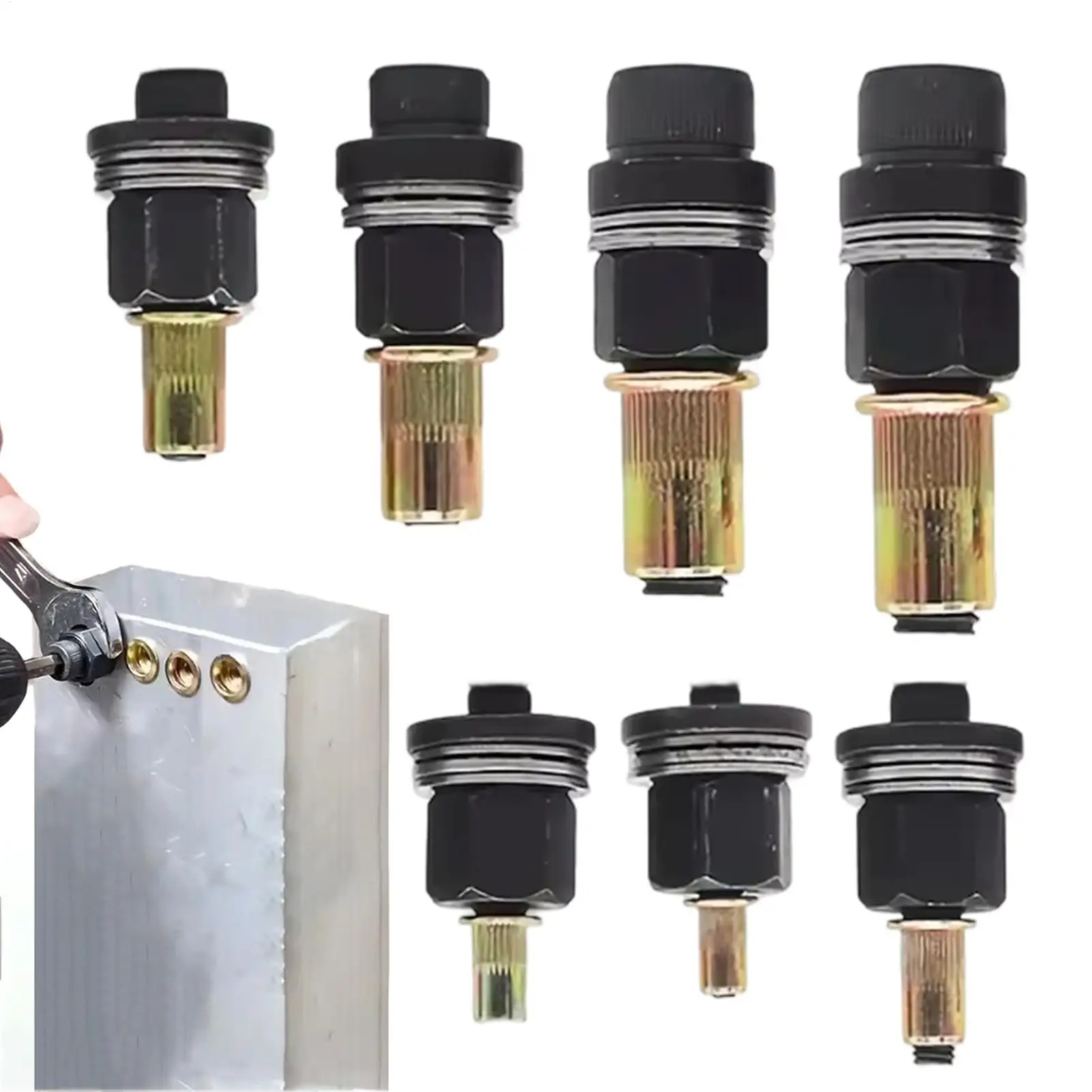 

Набор инструментов для установки заклепочных гаек (7 шт.) с насадкой для дрели для металлических листов, ремонта автомобилей, мастерских, домашнего использования и самостоятельной установки