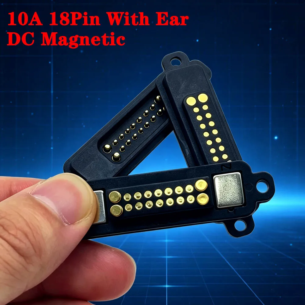 With Ear DC Magnetic Pogo Pin Connector 18P Pogopin Male Female Spring Loaded 10A DC Power Socket Magnetic Connector