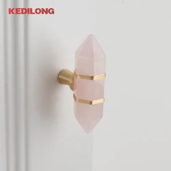 KEDLO brass natural crystal handle light luxury pure natural stone cabinet wardrobe drawer cabinet door simple Pull handle