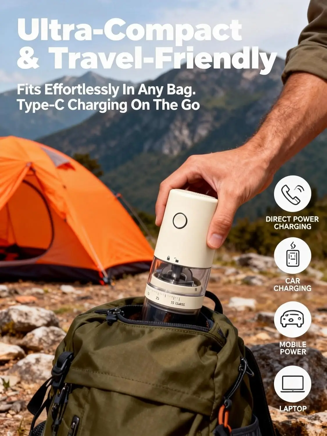 Portable Electric Burr Coffee Grinder - Grind While Charging - Visual Bean Hopper - 38 External Grind Settings - 1.8X Fa