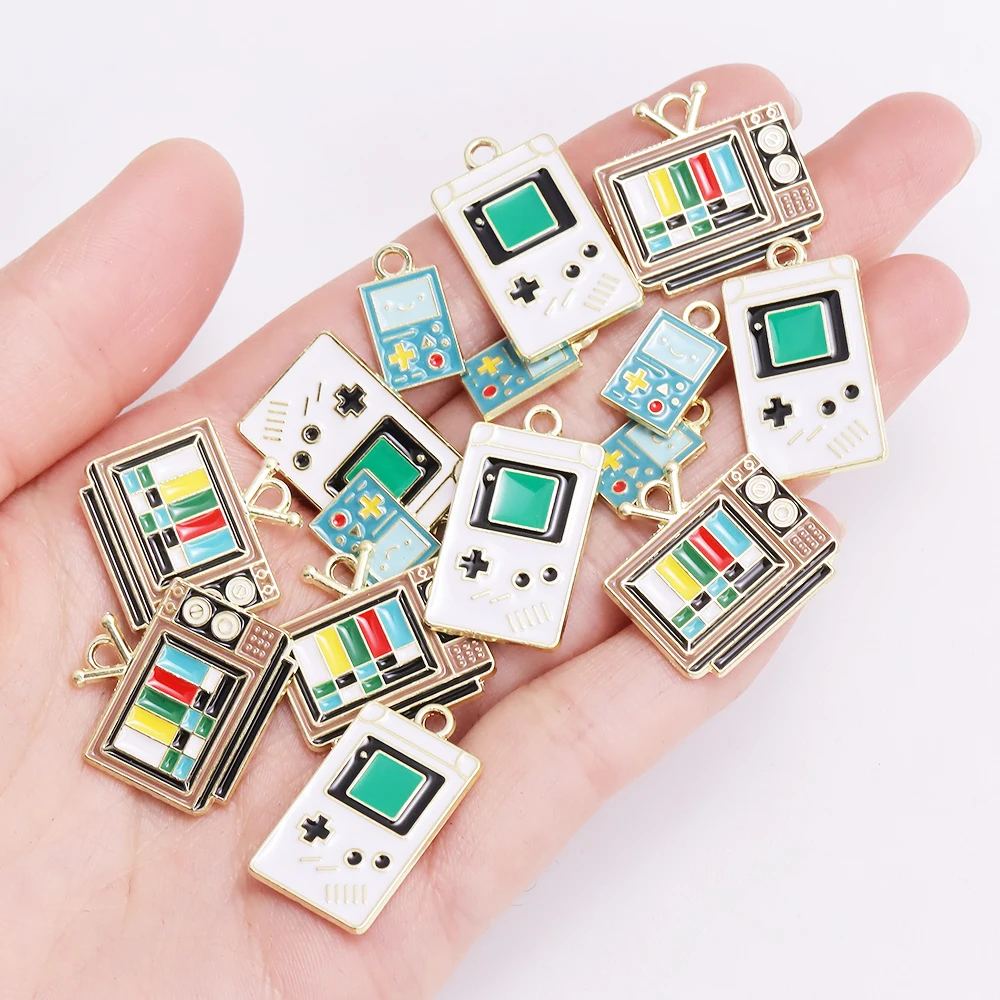 10Pcs Retro Enamel TV Set Game Console Charms for Jewelry Making DIY Cute Design Charms Pendant Necklaces Earrings Accessories