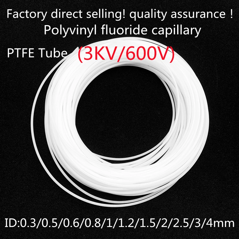 Tubo in PTFE ID 0,3 0,6 0,8 1 1,2 1,5 1,6 1,8 2 2,5 3 4mm F46 Tubo flessibile isolato capillare Tubo rigido Resistenza alla corrosione della temperatura