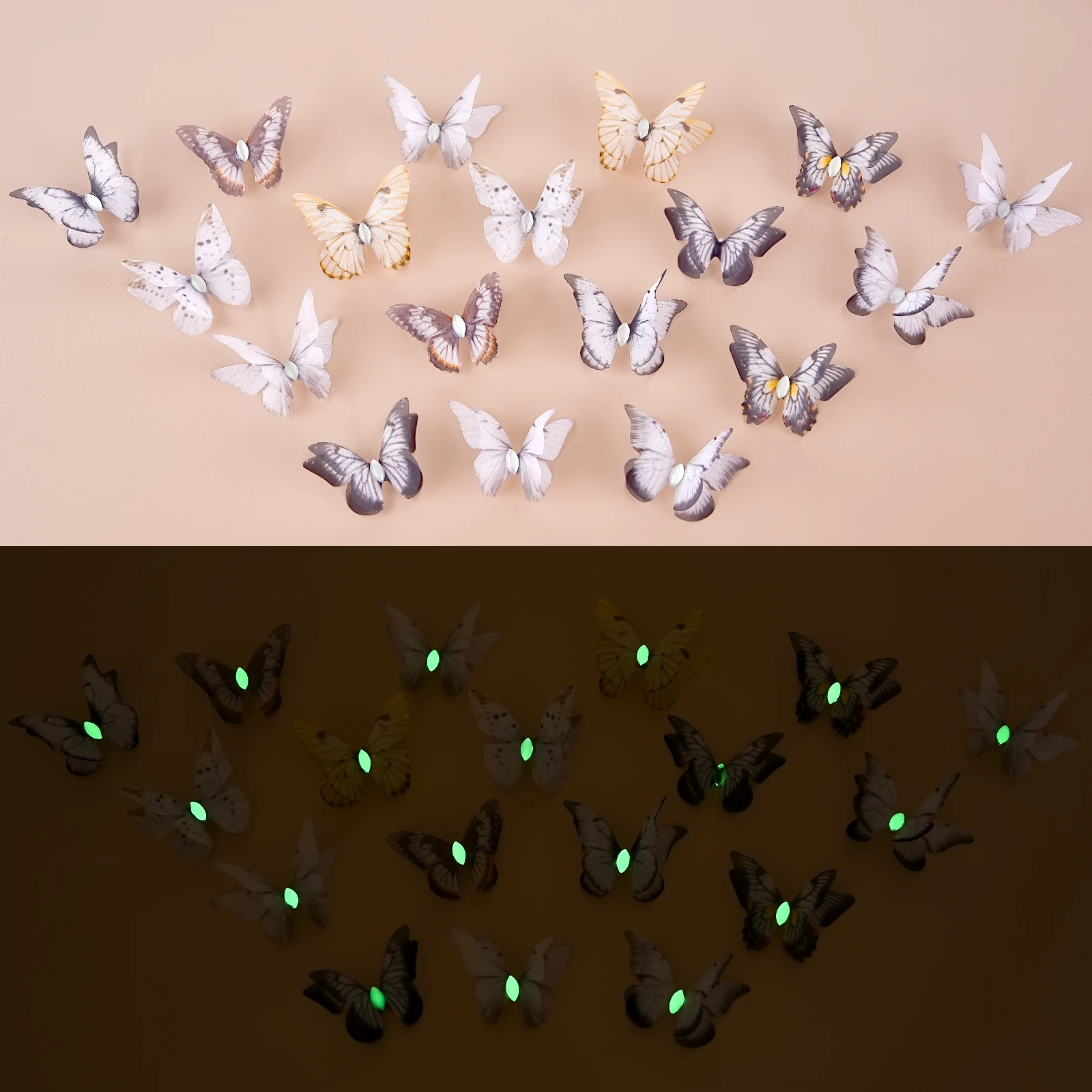 10pcs/Lot Luminous Double Sweet Butterfly Appliqued 3D Simulation Mesh Dreamy Bouquet Patch For DIY Handmade Hairband Nail Decor