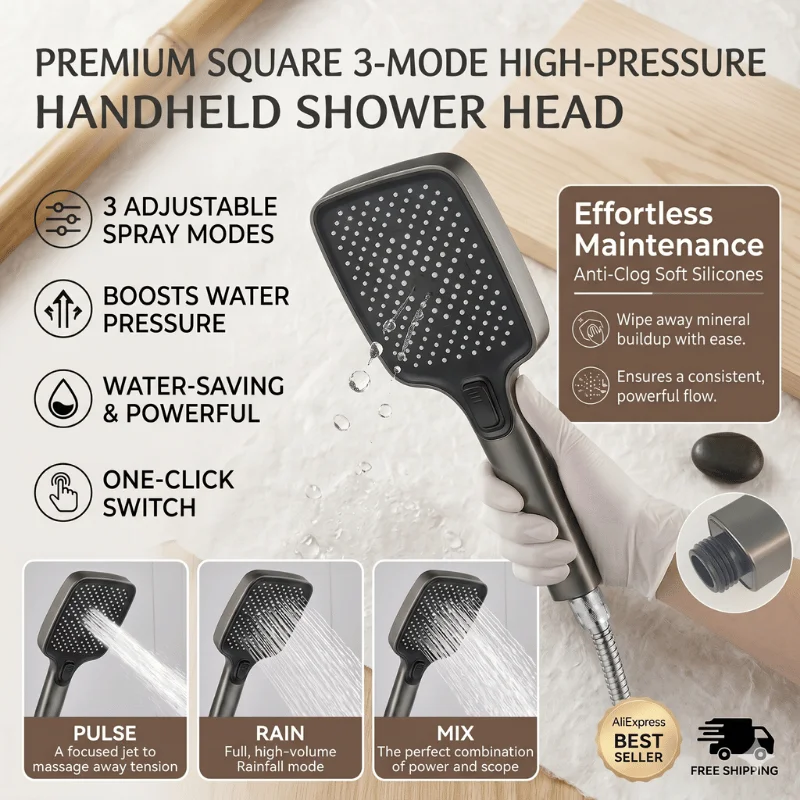 

High Pressure Shower Head 3 Modes Adjustable Rainfall Handheld Showerheads Water Saving Spray Nozzle Bathroom Accessories Set