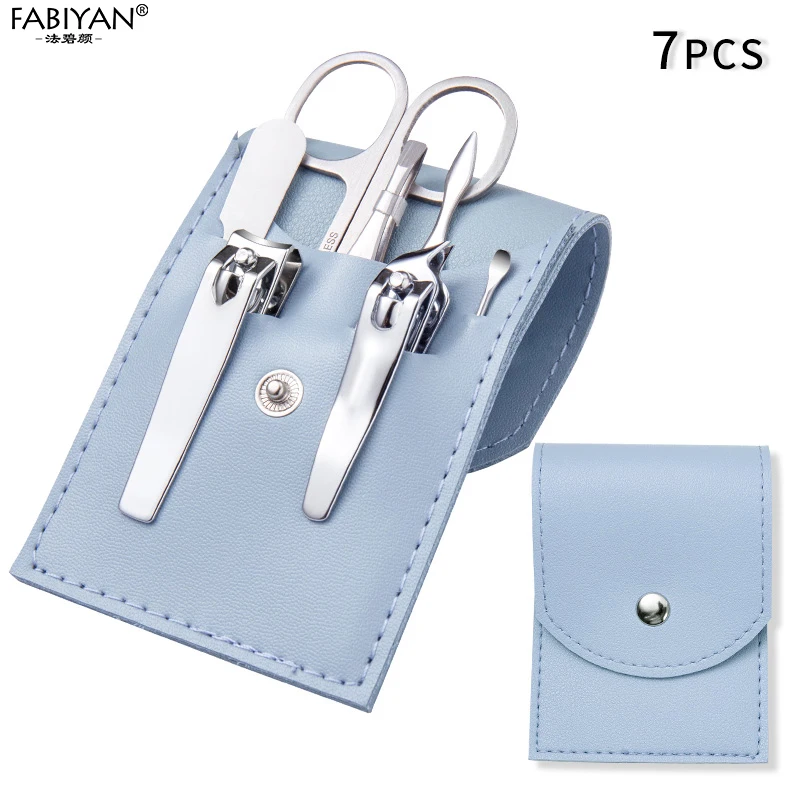Roestvrij Staal Manicure Set Nagelknipper Cutter Scissor Cuticle Nipper Oor Lepel Grooming Gereedschap 7 Stks/set Met Pu Lederen Tas