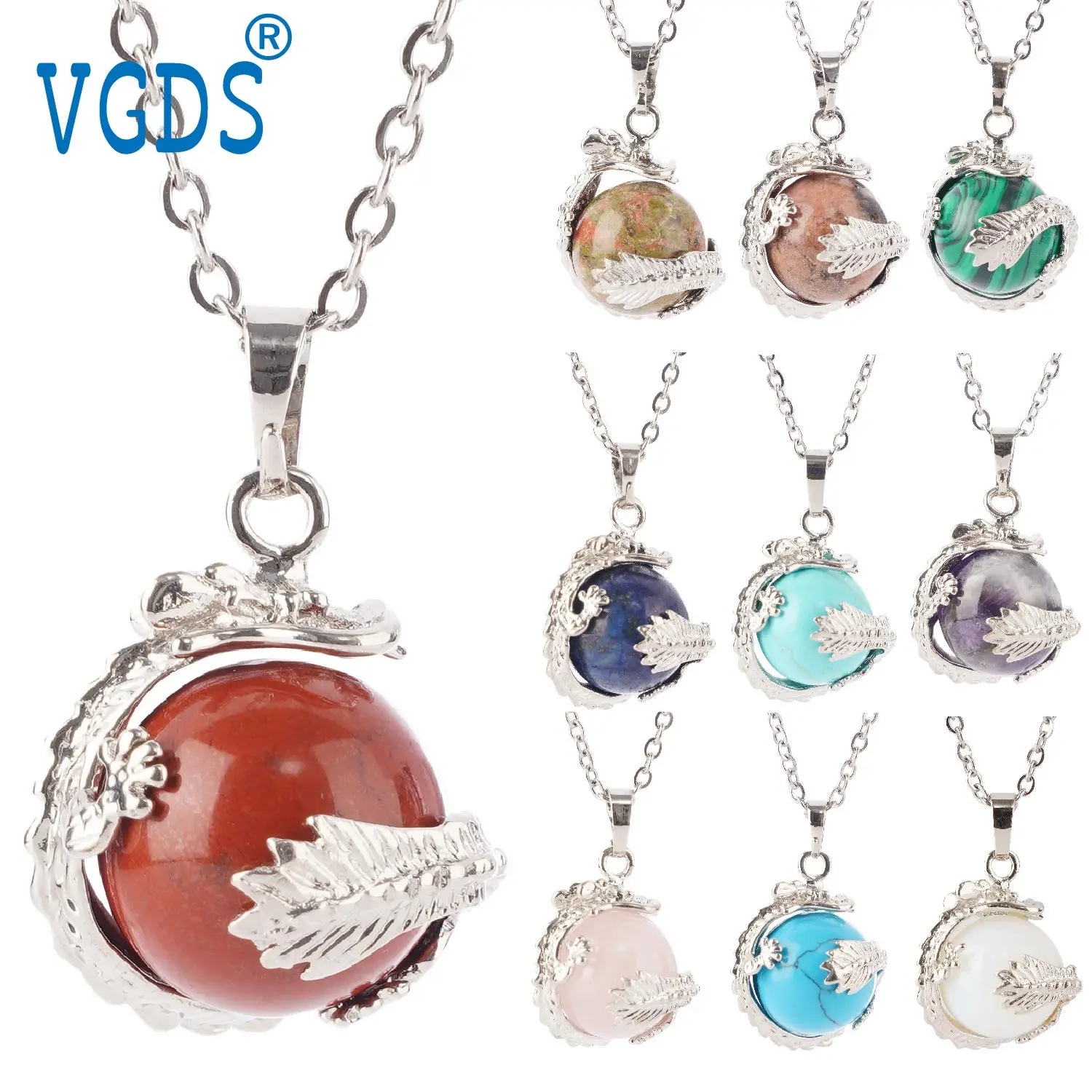 Natural Crystal Dragon Bag Ball Pendant Vintage Charm Jewelry Necklace Gift Option