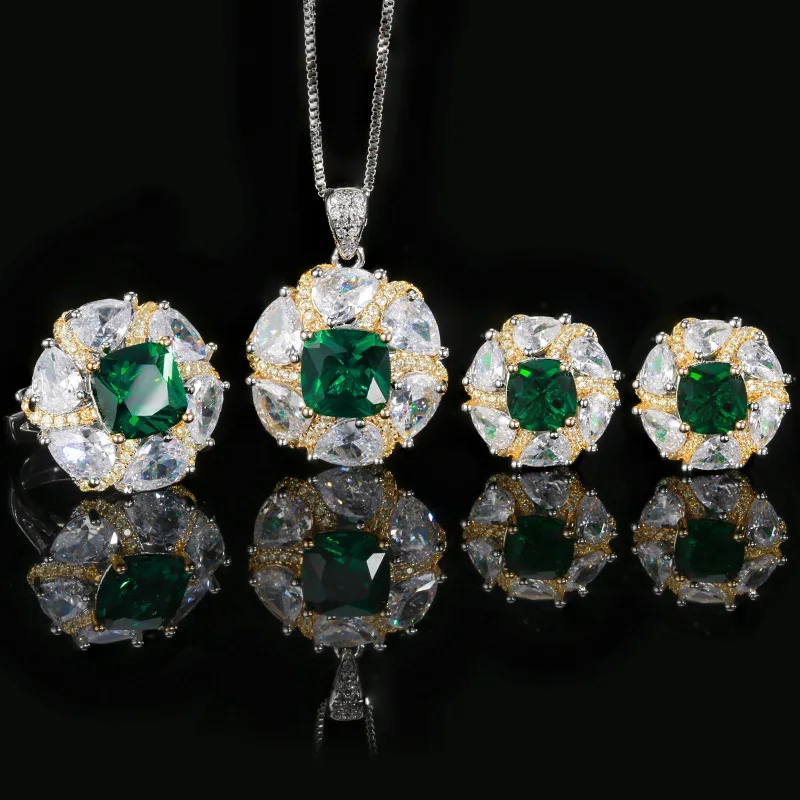 Jewelry set with gold-plated emeralds, elegant and luxurious, for women, 10-8mm