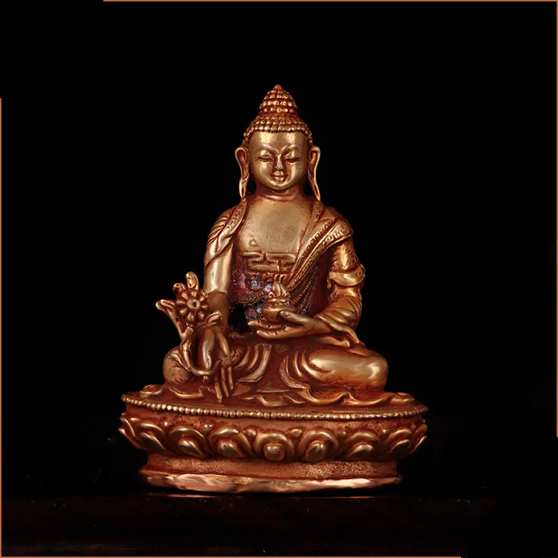 

9cm Mini Medicine Copper Gild Plated Nepal Buddhist Handmade Exquisite Tiebtan Bodhisattva Putting Decorate Figurine