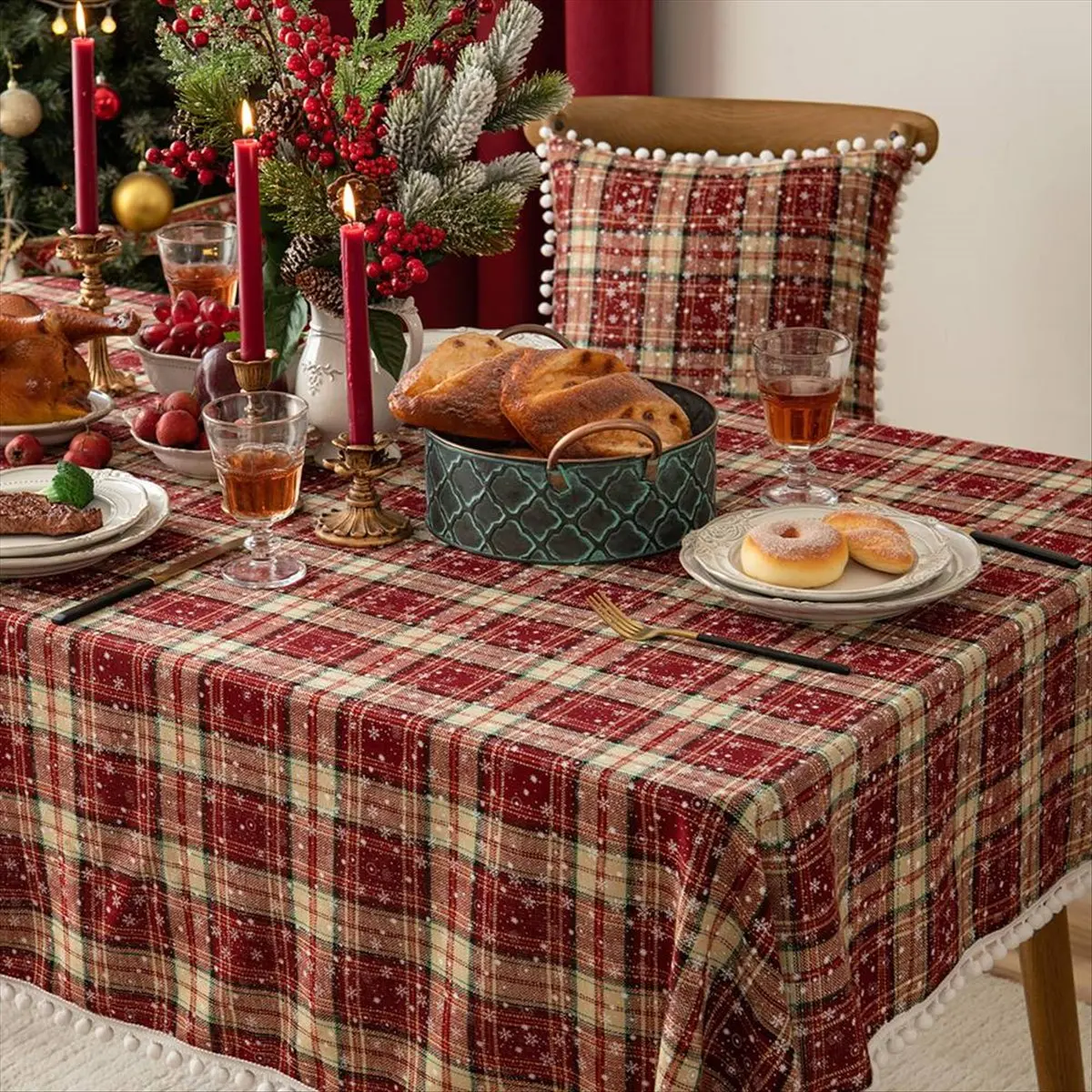 

BHBL Christmas Tablecloth Table Linen Decoration Hairball Western Dining Table Mat Cotton, Linen and Snowflake Tablecloth