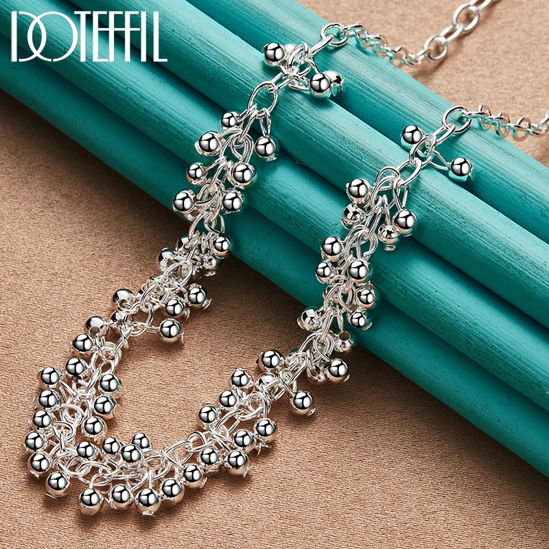 DOTEFFIL 925 Sterling Silver Smooth Grape Bead Chain Necklace For Woman Fashion Wedding Engagement Party Charm Jewelry