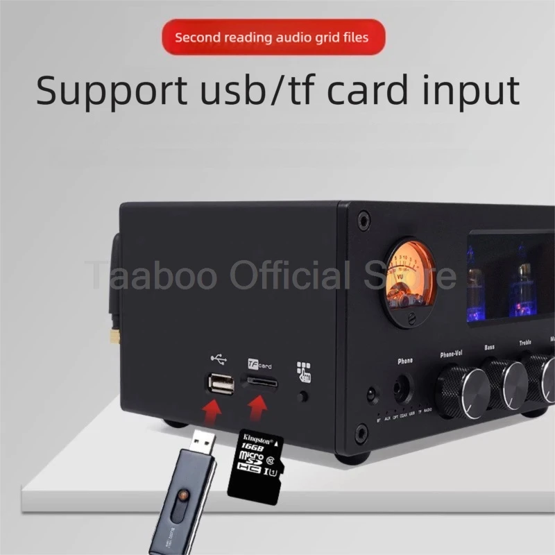 เครื่องขยายเสียงแบบหลอดขนาดเล็กตั้งโต๊ะ 5.0 บลูทูธแอมป์ 4 โอห์ม 2x50 วัตต์ พร้อมวูมิเตอร์ ไฮไฟ สเตอริโอ USB AUS TF OPT COAX สำหรับลำโพงเสียง