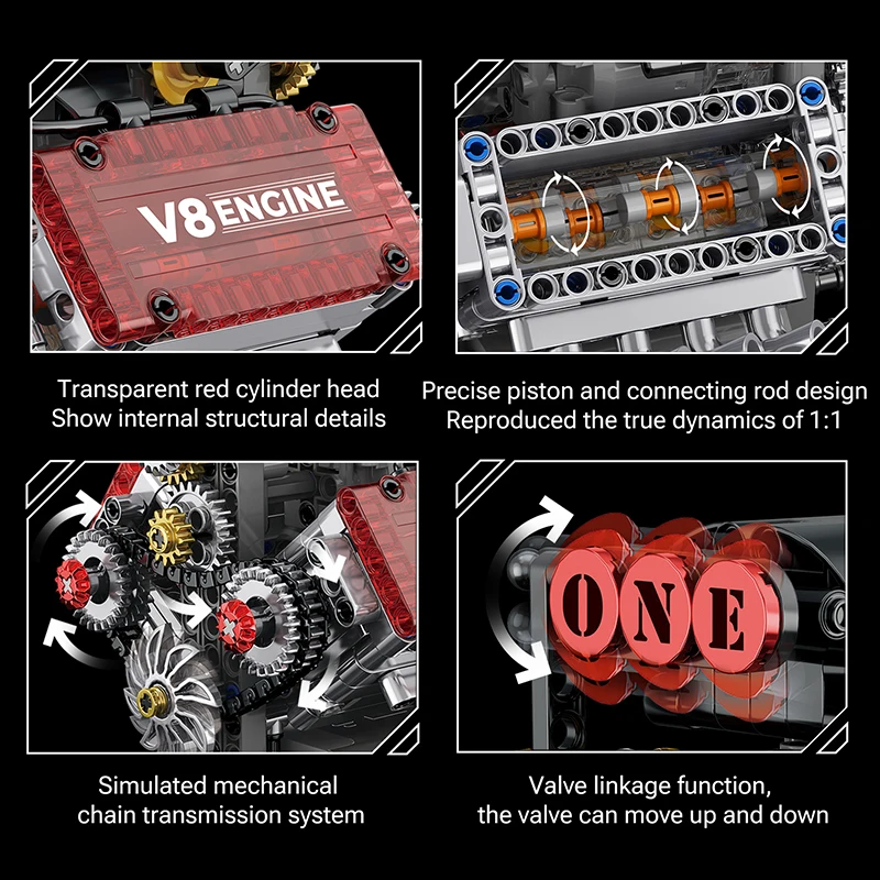 V8 محرك بمحرك محاكاة نموذج محرك كهربائيًا اللبنات قطع غيار السيارات التقنية ألعاب إبداعية هدايا للأولاد والكبار