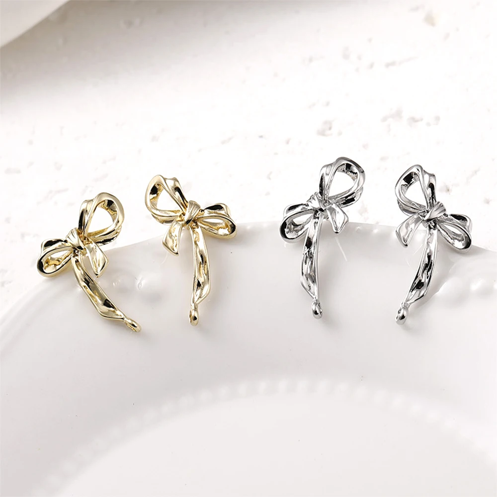 1 Pair Copper Plating with 14k Gold Bow Ribbon Earrings DIY Jewelry Making Earrings Semi-finished Products Accessories Materials