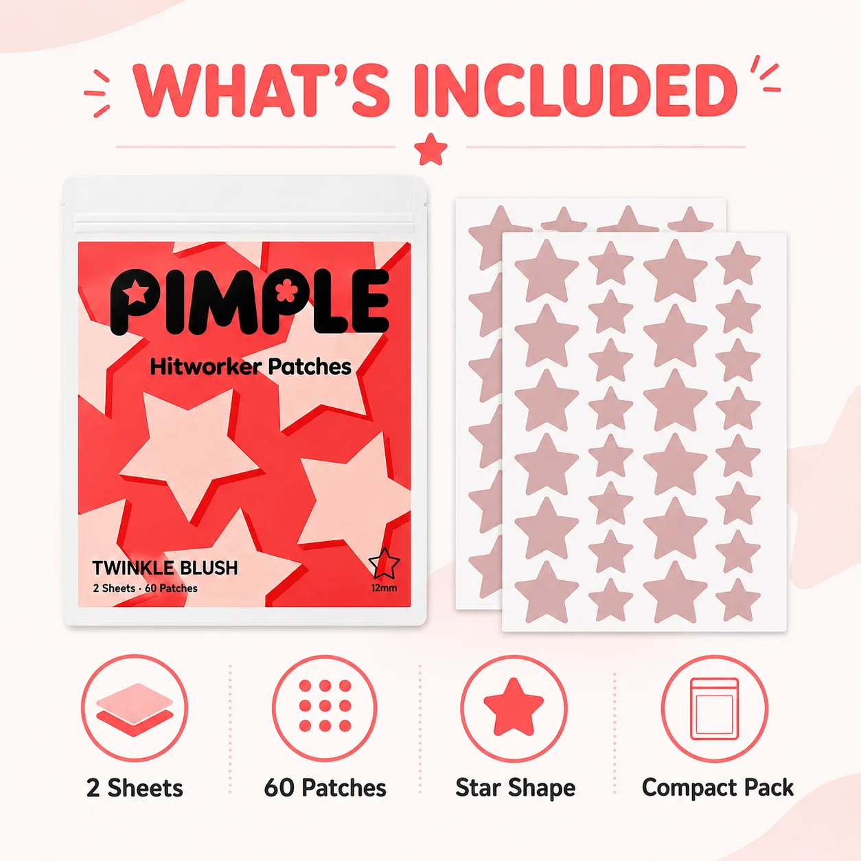504Pcs Colorful Star-Shaped Pimple Patches, 6 Colors and Mixed Sizes, Cute Pre-Cut Blemish Cover Face Patches for Daily Use