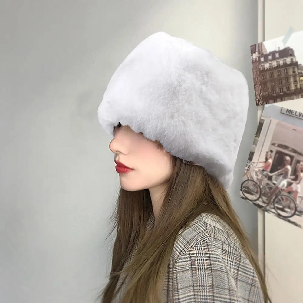 

Beanie Flat Top Windproof Brimless Russian Style Women Thick Fluffy Faux Fur Winter Hat For Daily Life Chapéu