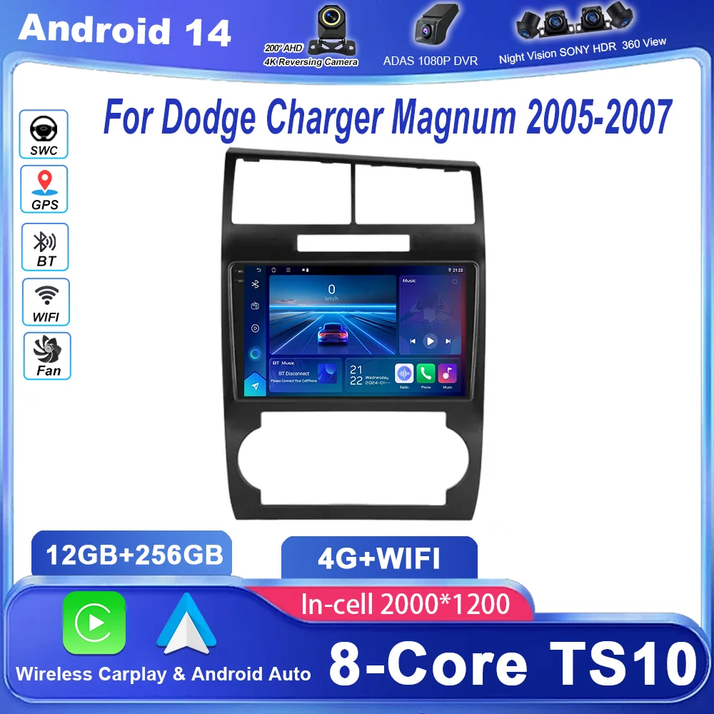 

Car DVD Android 14 Radio Stereo For Dodge Charger Magnum 2005-2007 Auto Multimedia Video Player GPS Navigation Touch Screen 2Din