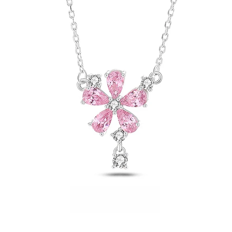 

S925 Серебряное ожерелье с кисточкой и цветком персика, женское корейское роскошное стильное ожерелье с усовершенствованным смыслом, тонкая подвеска на шею, цепочка