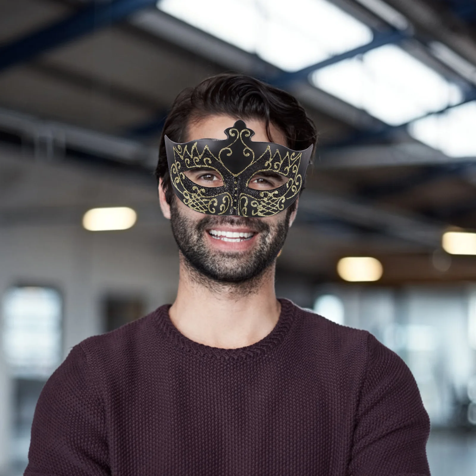 Men's Painted Mask Halloween Party Black Masquerade Cosplay for Carnival Fancy Dress Male