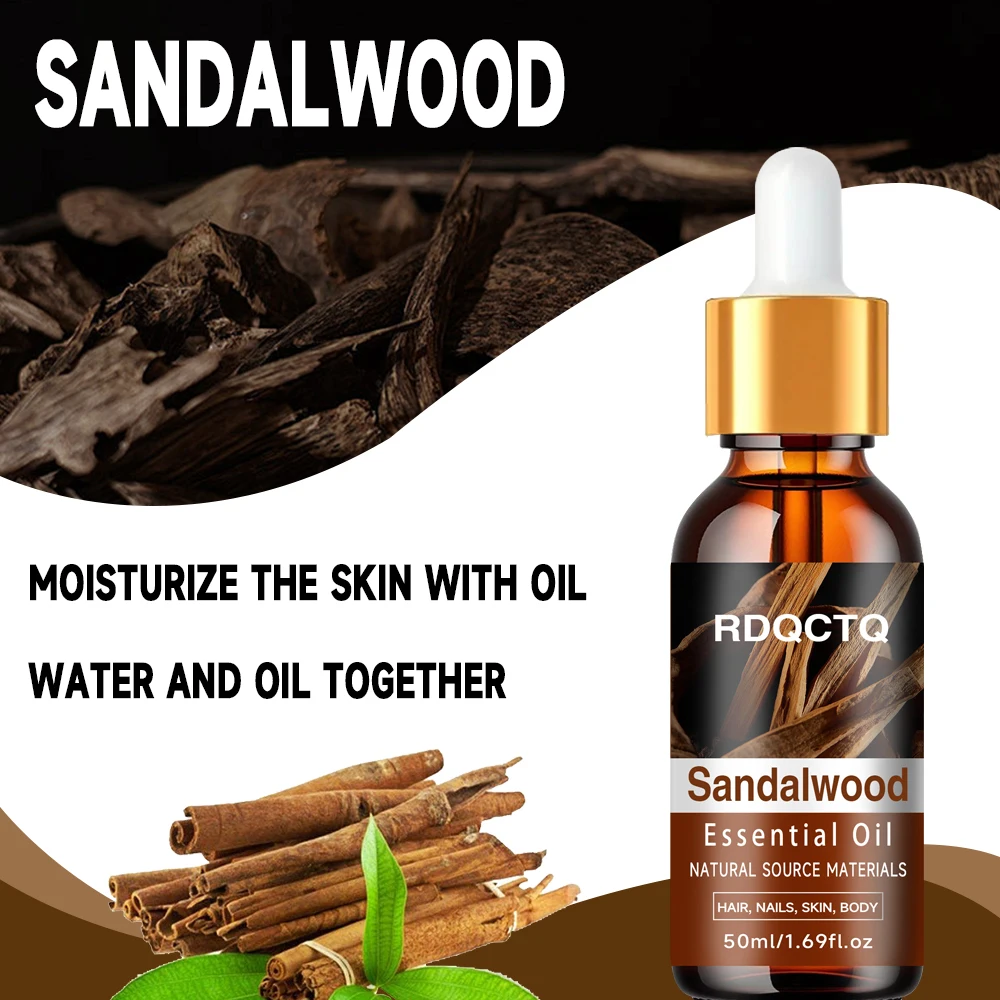 RDQCTQ Sandalwood Essential Oil: Organic Natural Oil for Hair Nails Skin Body - Pure Aromatherapy Care Moisturizer Serum