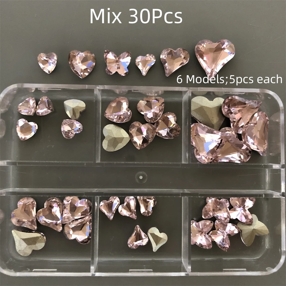 

30pcs Y2K Square Pointed Bottom Irregular Diamond Rhinestone Pink Nail Art Charms Gorgeous Crystal Gemstones Manicure Ornament