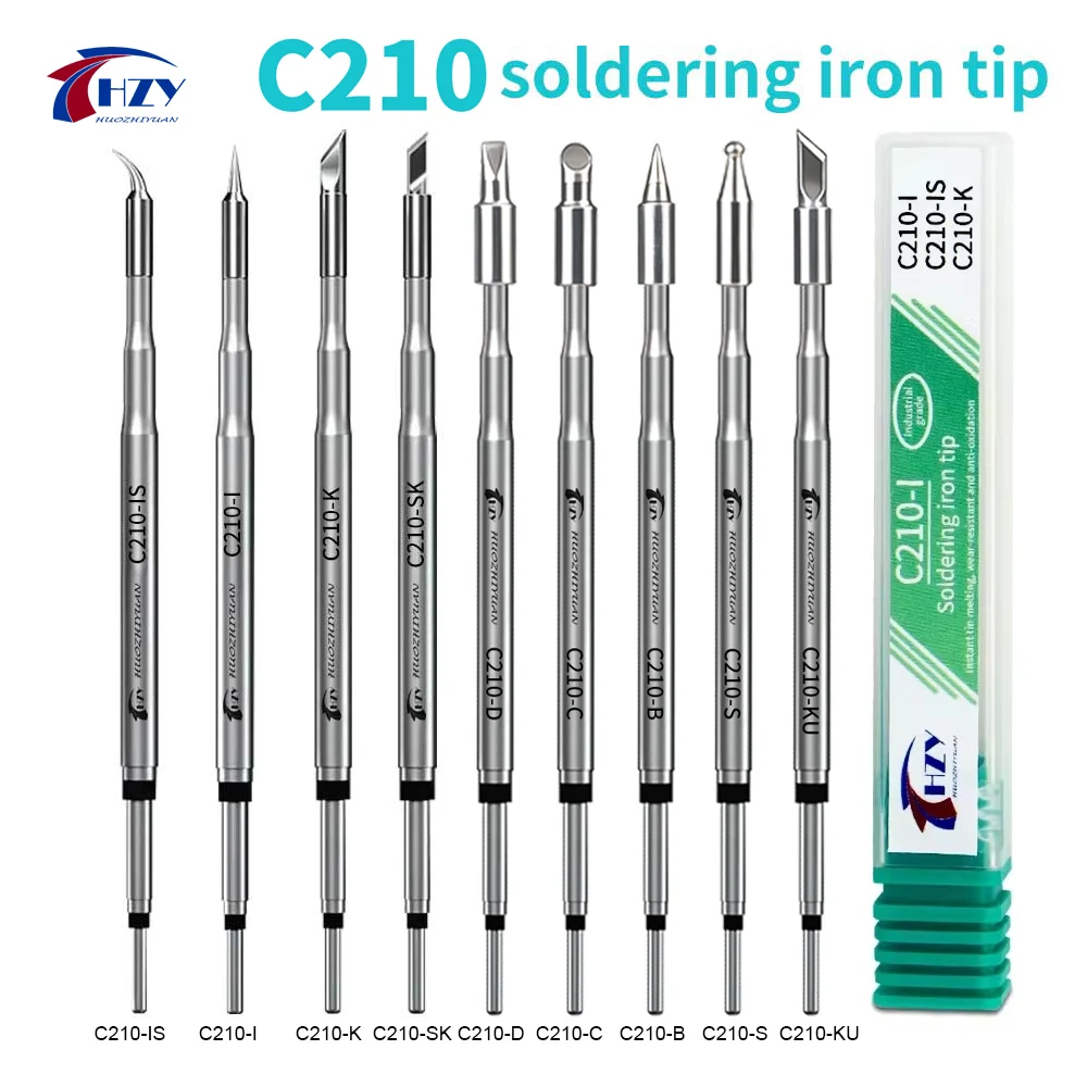 

HZY C210 Series Soldering Iron Tips C210-K/SK/I/IS/D/C/B/S/KU Welding Iron Head for JBC Sugon T26 T26D T3602 Soldering Station