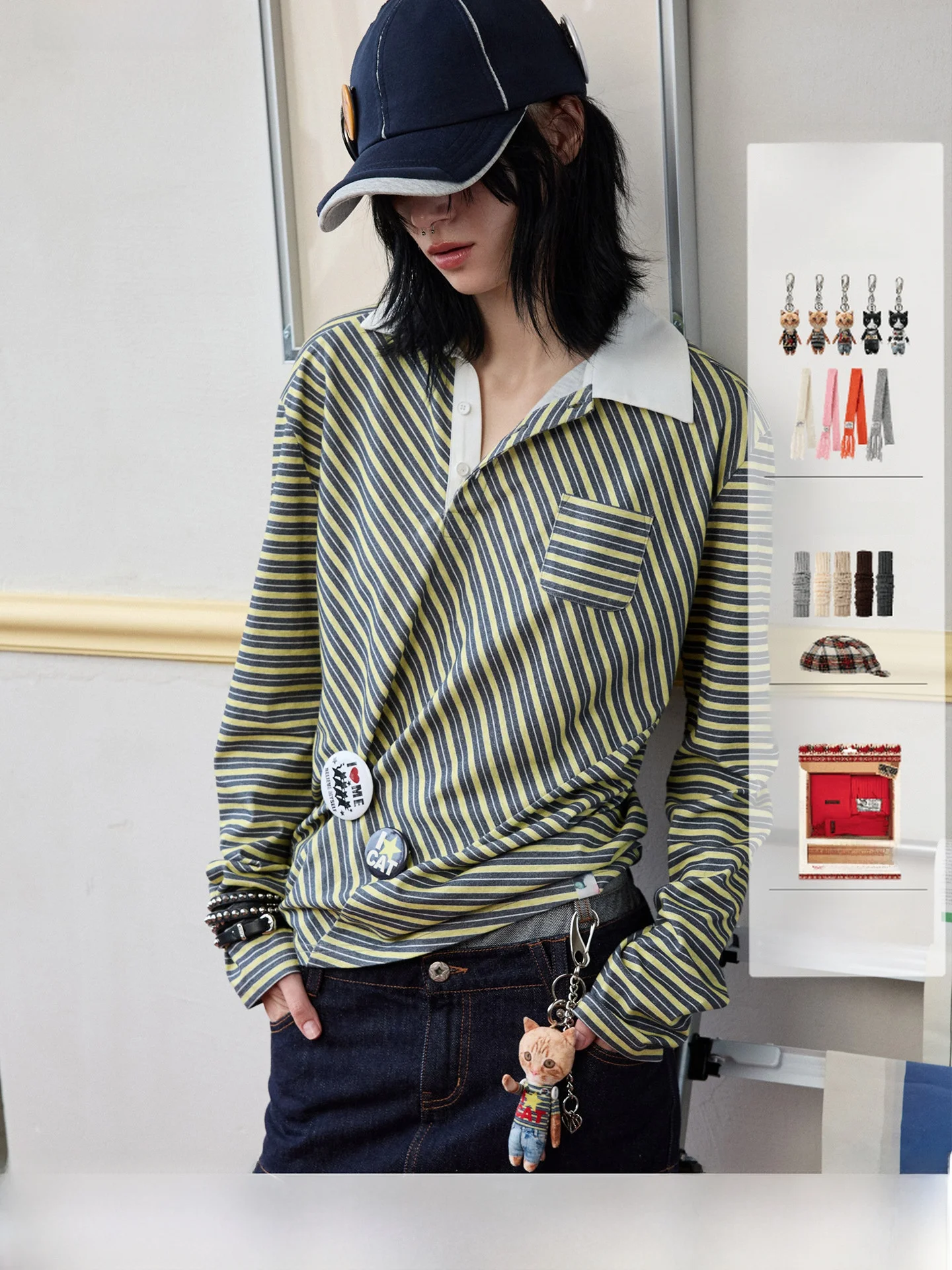 

JINN STUDIO женская свободная посадка в полоску irt с воротником Генри, блузка нестандартного цвета, хлопковая длинная повседневная одежда све