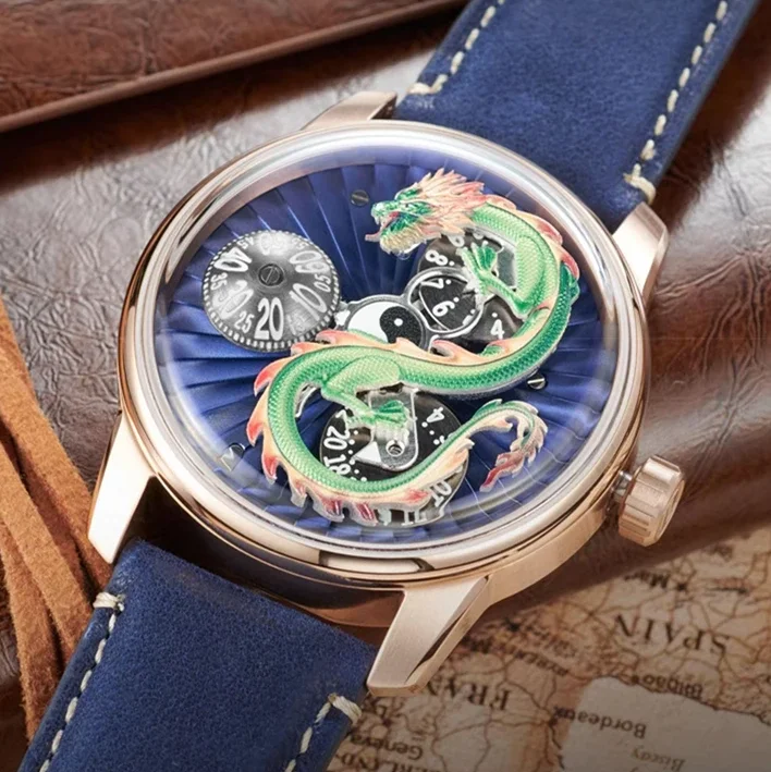 

OBLVLO Men Automatic Watch 45MM Mechanical Wristwatch Luminous 3ATM Waterproof Dragon Dial Sapphire Rotatable Small Disks