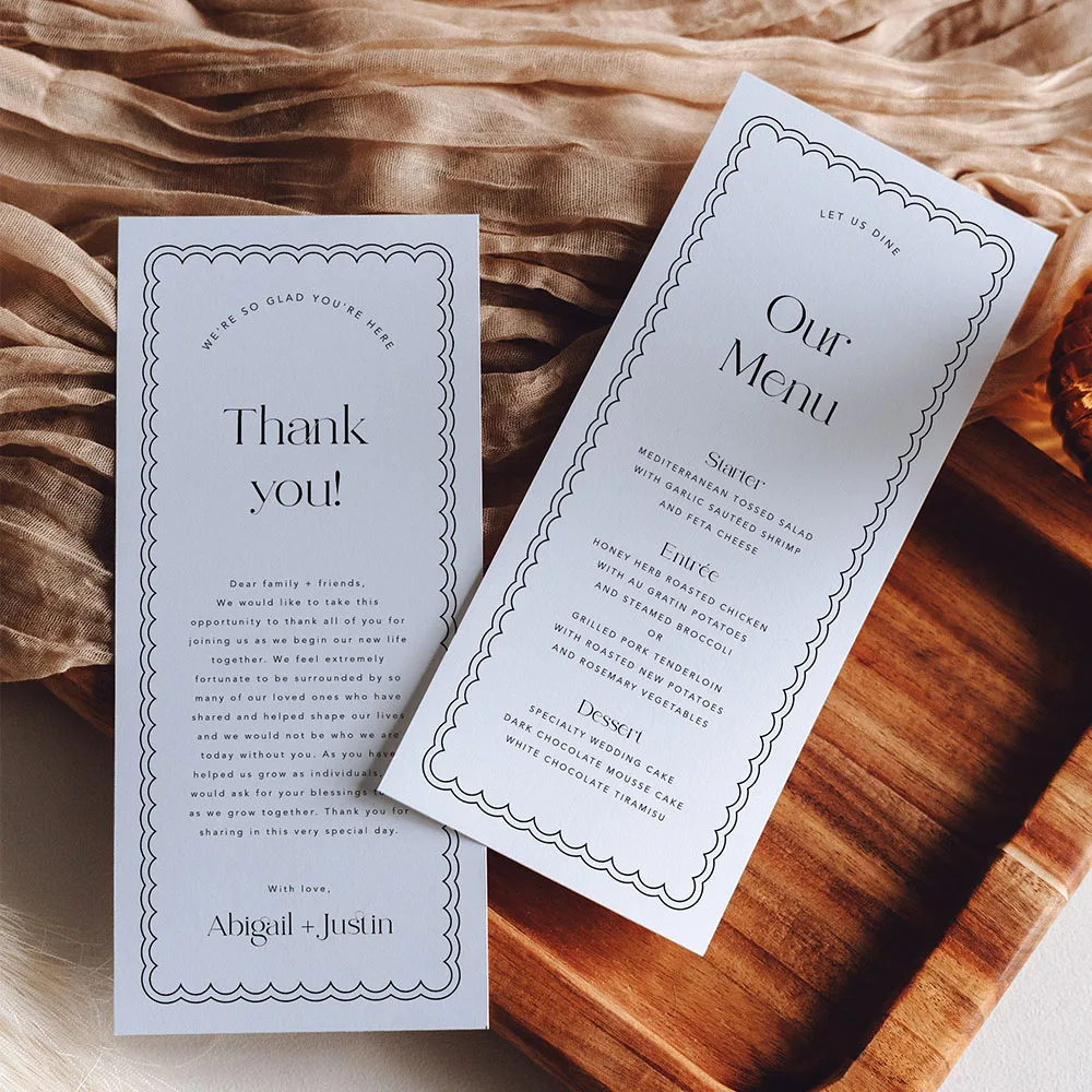 

Personalized Wedding Menu And Thank You Card ,Minimalist And Modern Dinner Table Cards,Romantic Engagement,Banquet Essential