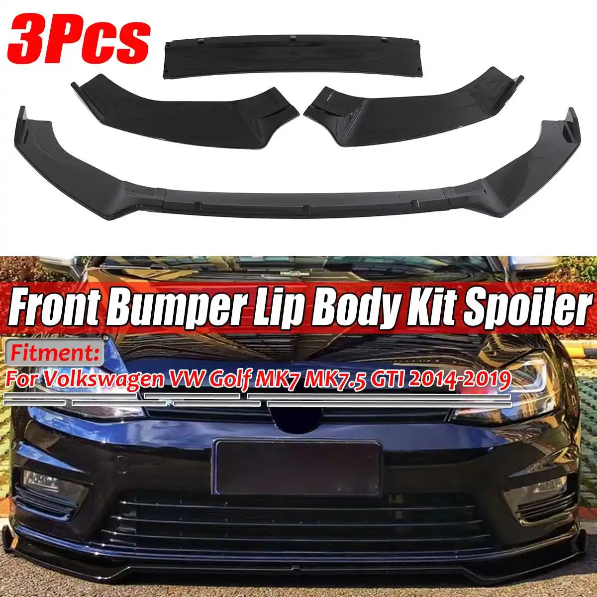 Car Front Bumper Splitter Lip Spoiler Body Kit For Volkswagen For VW Golf 7 7.5 MK7 MK7.5 GTI 2014-2019 Front Bumper Spoiler Lip