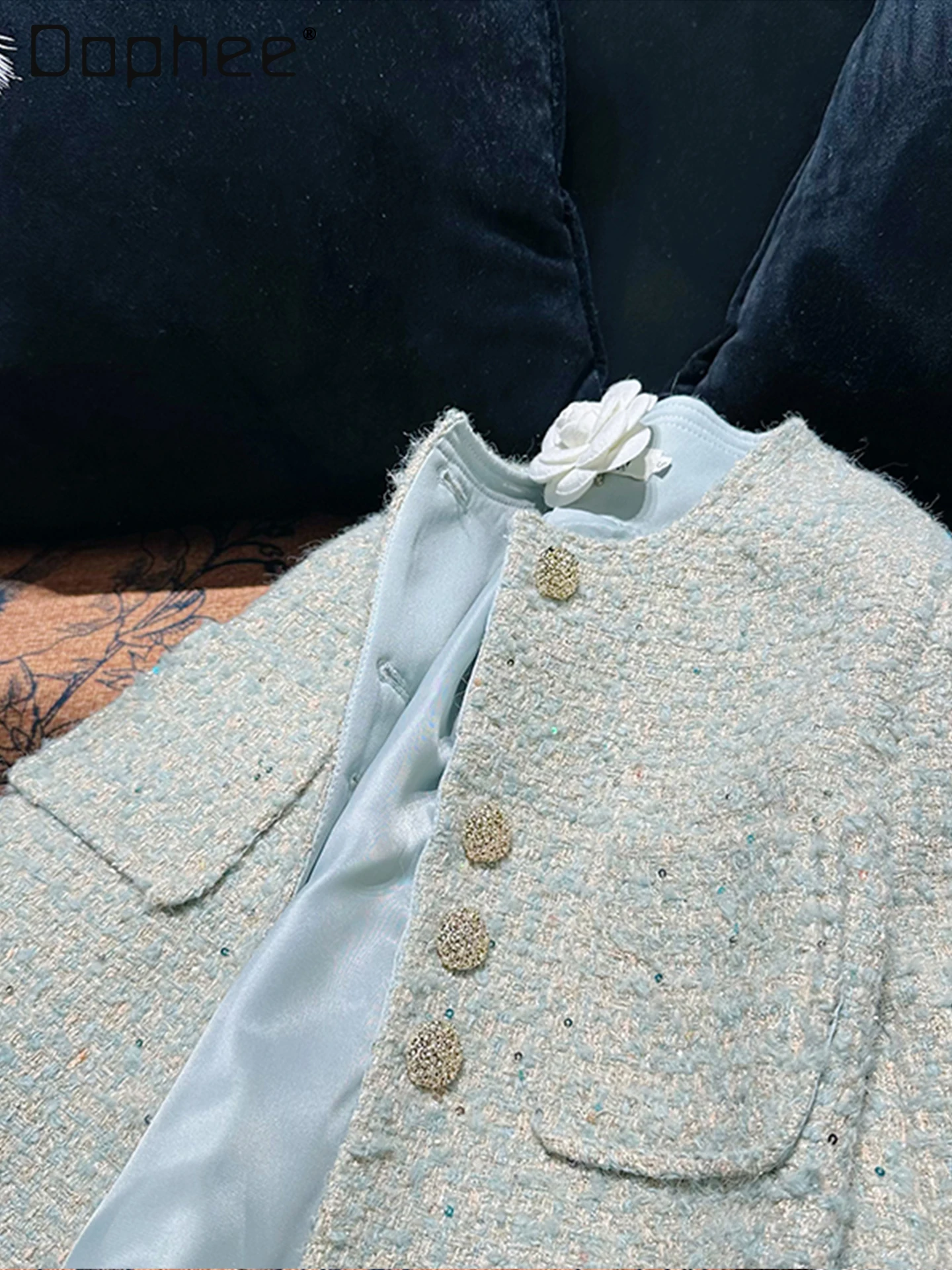 French Style Elegant Socialite Silver Thread Wool Coat Women High-end Fashion Loose Blazer Female Casual Sequin Stylish Coats